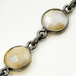 Load image into Gallery viewer, Coated White Moonstone Round Shape Bezel Oxidized Wire Chain.