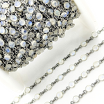 Load image into Gallery viewer, White Moonstone Round Shape Bezel Oxidized Wire Chain