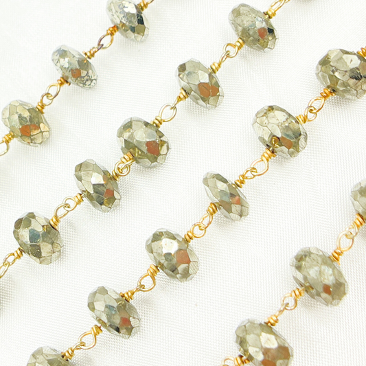 Pyrite Rondel Faceted Gold Plated Wire Chain