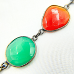Load image into Gallery viewer, Green, Black & Red Onyx Organic Shape Bezel Oxidized Silver Wire Chain.