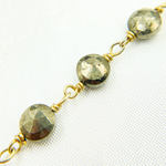 Load image into Gallery viewer, Pyrite Small Coin Shape Gold Plated Wire Chain