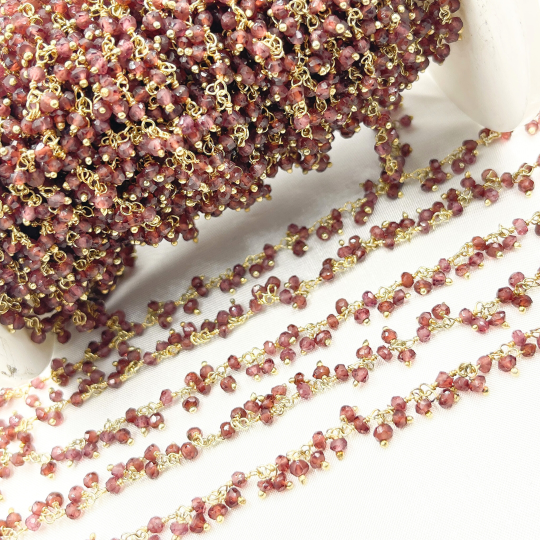 Garnet Cluster Dangle Gold Plated Wire Chain.