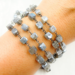 Load image into Gallery viewer, Coated Labradorite Cube Shape Oxidized Wire Chain