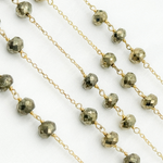 Load image into Gallery viewer, Pyrite Rondel Shape Gold Plated Wire Chain.