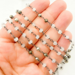 Load image into Gallery viewer, Moonstone & Pyrite Oxidized Wire Chain.