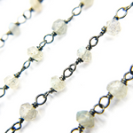 Load image into Gallery viewer, Coated Moonstone Black Rhodium 925 Sterling Silver Wire Chain