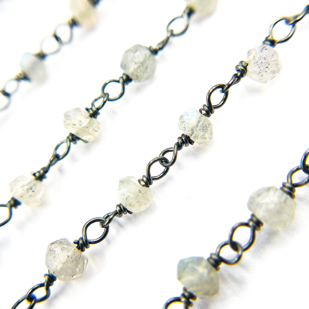 Coated Moonstone Black Rhodium 925 Sterling Silver Wire Chain
