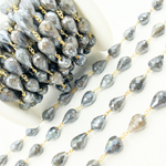 Load image into Gallery viewer, Coated Labradorite Tear Drop Shape Gold Plated Wire Chain.