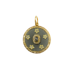 Load image into Gallery viewer, 925 Sterling Silver Black Rhodium with Diamonds Circle Shape Charm with Stars in the Center.