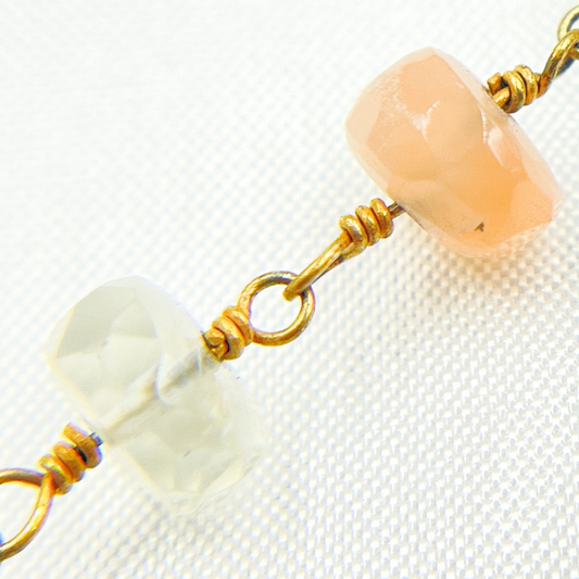Multi Moonstone Gold Plated 925 Sterling Silver Wire Chain