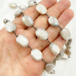 Load image into Gallery viewer, Created White Opal Oval Shape Oxidized Wire Chain