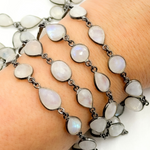 Load image into Gallery viewer, White Moonstone Oval & Pear Shape Bezel Oxidized Wire Chain