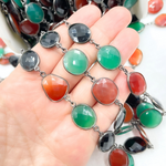 Load image into Gallery viewer, Green, Black & Red Onyx Organic Shape Bezel Oxidized Silver Wire Chain.