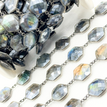 Load image into Gallery viewer, Coated Labradorite Hexagon Shape Bezel Oxidized Wire Chain