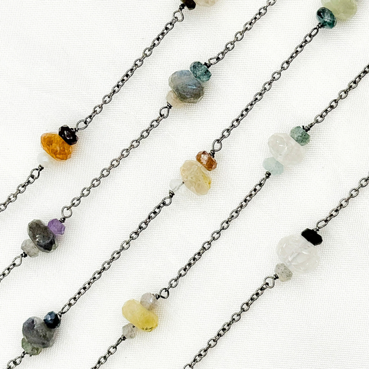 Multi Gemstone Oxidized Connected Wire Chain.