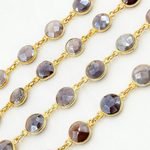 Load image into Gallery viewer, Coated Chocolate Moonstone Round Shape Bezel Gold Plated Wire Chain.