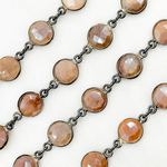 Load image into Gallery viewer, Coated Peach Moonstone Round Shape Bezel Oxidized Wire Chain