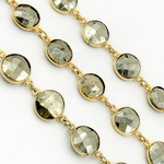 Load image into Gallery viewer, Pyrite Round Shape Bezel Gold Plated Wire Chain.