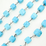 Load image into Gallery viewer, Turquoise Cube Shape Oxidized 925 Sterling Silver Wire Chain