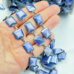 Load image into Gallery viewer, Coated Blue Quartz Rectangle Shape Bezel Oxidized Wire Chain.