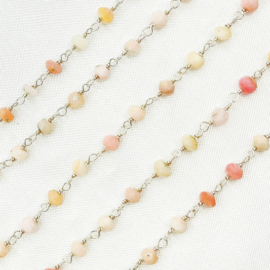Pink Opal 925 Sterling Silver Wire Chain.