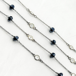 Load image into Gallery viewer, Coated Black Spinel Rondel Shape & White Topaz Oxidized Connected Wire Chain.