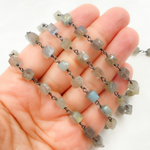 Load image into Gallery viewer, Labradorite Cube Oxidized Wire Chain.