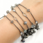 Load image into Gallery viewer, Labradorite & White Topaz Oxidized Connected Wire Chain.
