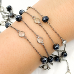Load image into Gallery viewer, Coated Black Spinel Rondel Shape & White Topaz Oxidized Connected Wire Chain
