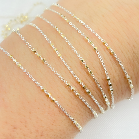 Z26GS2. 925 Sterling Silver Satellite Gold Plated 3 Cubes Chain