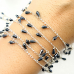 Load image into Gallery viewer, Coated Black Spinel Drop Dangle 925 Sterling Silver Wire Chain