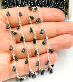 Load image into Gallery viewer, Black Spinel Drop Dangle 925 Sterling Silver Wire Chain.