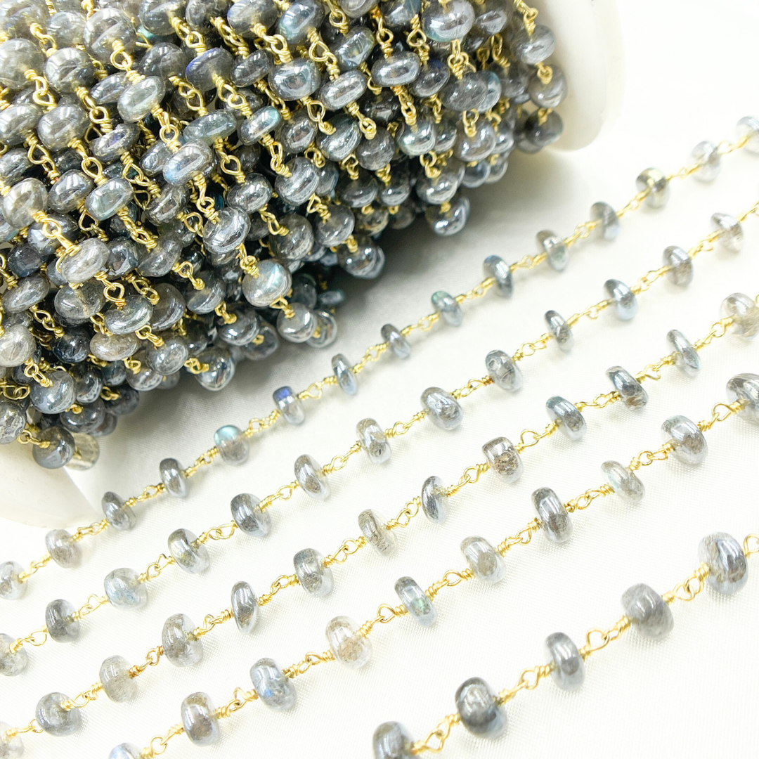 Coated Labradorite Gold Plated Wire Chain.