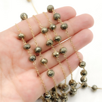 Load image into Gallery viewer, Pyrite Rondel Shape Gold Plated Wire Chain.