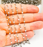 Load image into Gallery viewer, Coated Moonstone Oxidized 925 Sterling Silver Wire Chain.