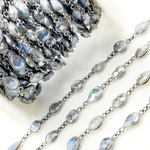 Load image into Gallery viewer, Coated Labradorite Pear & Round Shape Bezel Oxidized Wire Chain