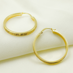 Load image into Gallery viewer, 14K Solid Gold Flat Round Hoop Earrings with Texture.