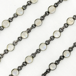 Load image into Gallery viewer, White Moonstone Round Shape Bezel Oxidized Wire Chain