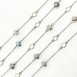 Load image into Gallery viewer, Coated Labradorite & White Topaz Oxidized Connected Wire Chain.