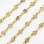 Load image into Gallery viewer, Labradorite Round Shape Bezel Gold Plated Wire Chain.