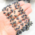 Load image into Gallery viewer, Dyed Blue Sapphire Cluster Dangle Gold Plated Wire Chain.