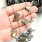 Load image into Gallery viewer, Labradorite Rectangle Shape Bezel Oxidized Connected Wire Chain