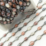 Load image into Gallery viewer, Coated Multi Moonstone Oval Shape Bezel Oxidized Wire Chain.
