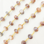 Load image into Gallery viewer, Coated Peach Oval Moonstone Gold Plated Wire Chain. CMS77