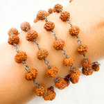 Load image into Gallery viewer, Wood - Rudraksha Oxidized 925 Sterling Silver Wire Chain