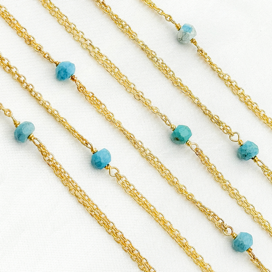 Turquoise Double Gold Plated Connected Wire Chain.