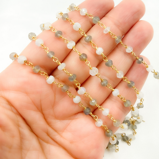Labradorite & Moonstone Gold Plated 925 Sterling Silver Wire Chain