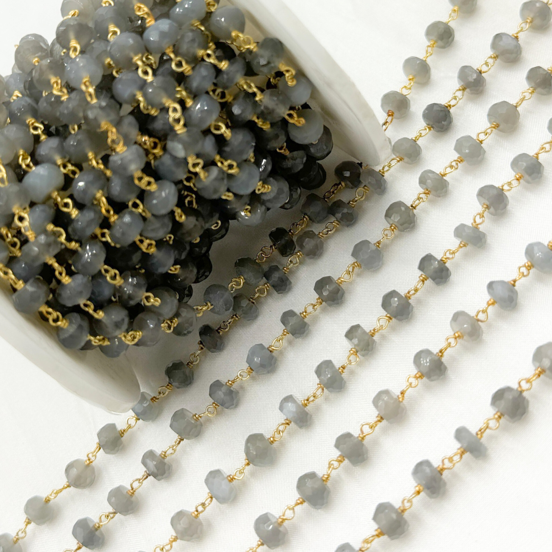 Grey Moonstone Gold Plated 925 Sterling Silver Wire Chain