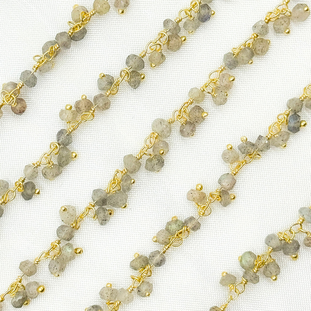 Labradorite Cluster Dangle Gold Plated Wire Chain.