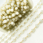 Load image into Gallery viewer, White Rainbow Round Moonstone Gold Plated Wire Chain.